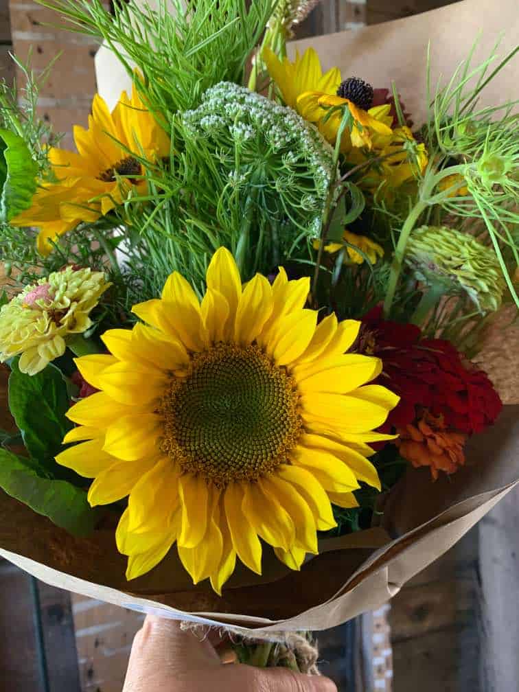 mixed bouquet with different coloured flowers