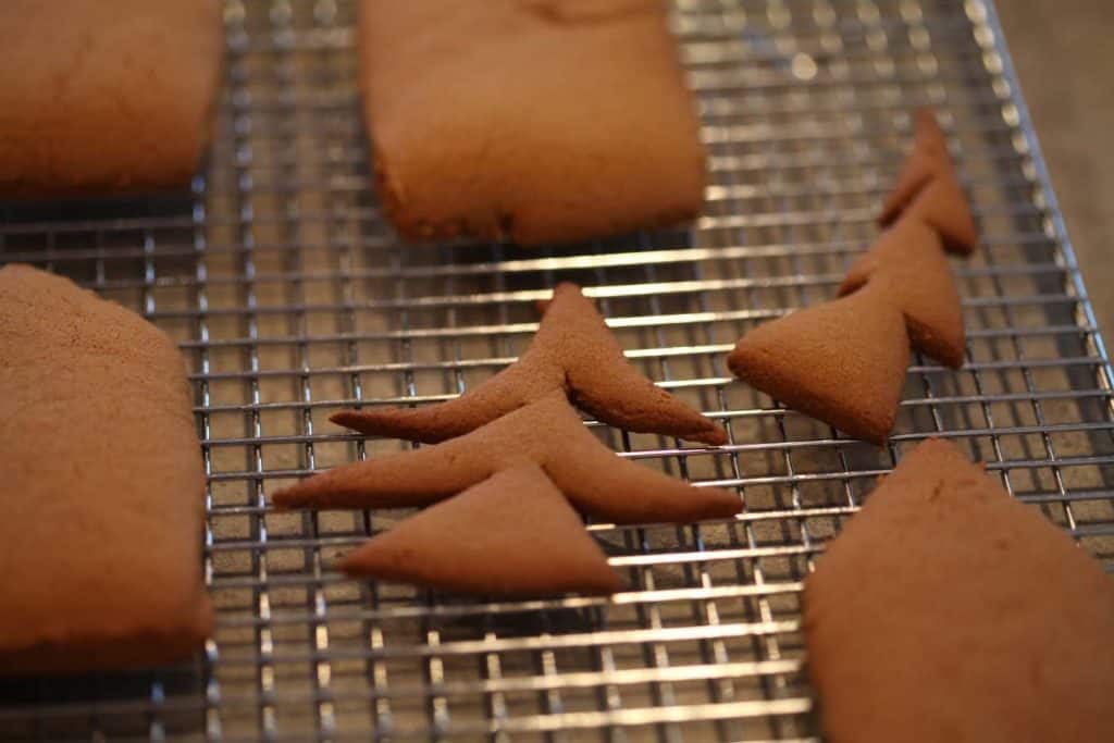 gingerbread trees on a cooling rack
