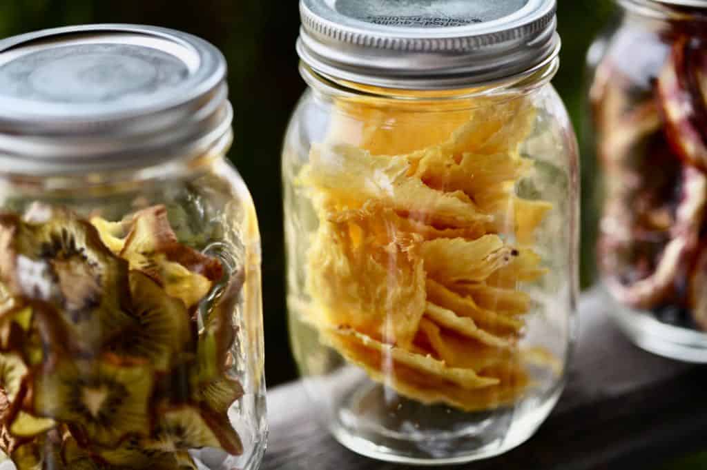 dehydrated fruit in mason jars