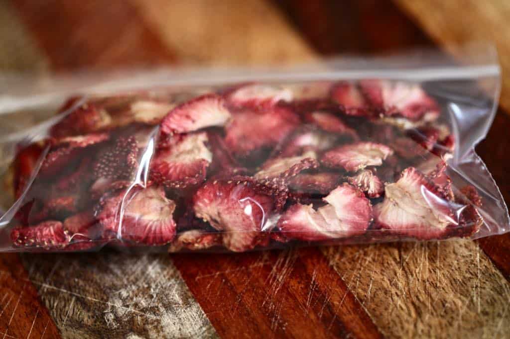 dehydrated strawberries in a plastic bag