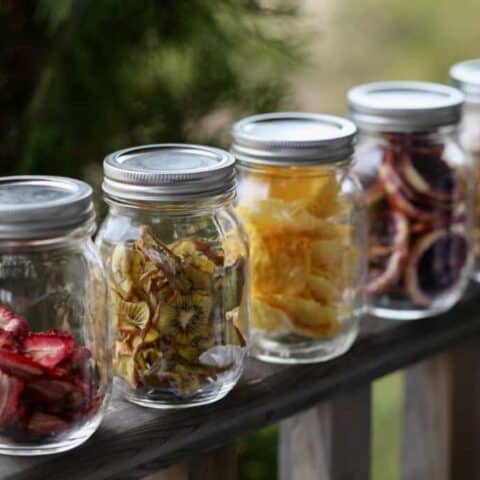 dehydrated fruit in mason jars