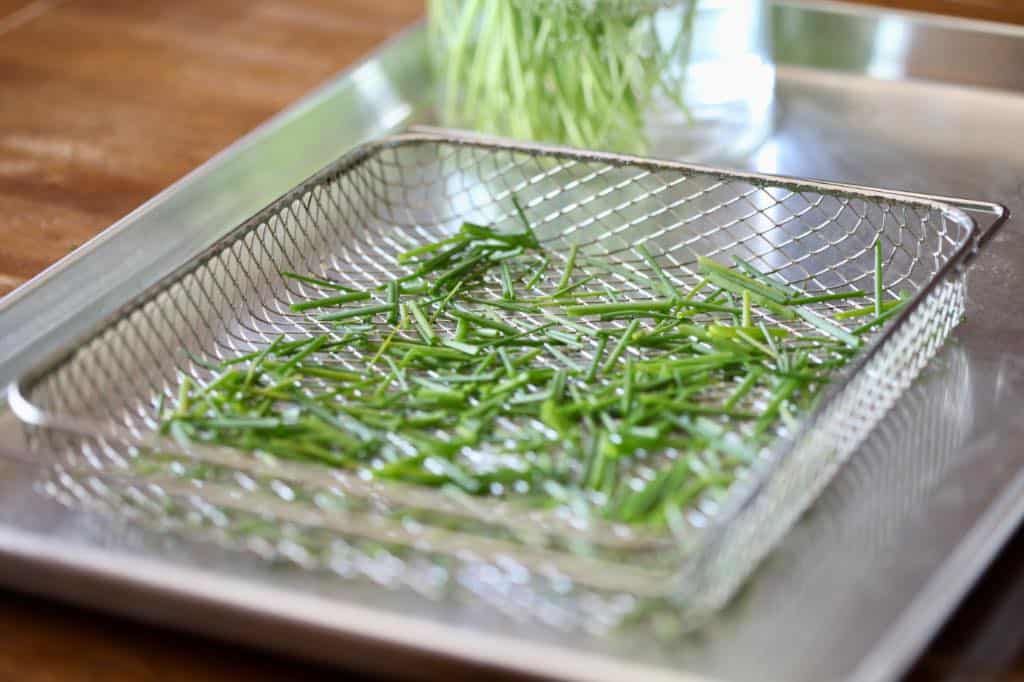 chives headed for the air fryer for dehydration