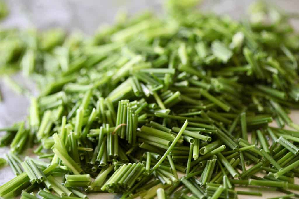 frozen chives piled high