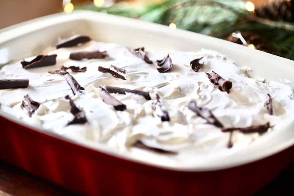 whipped topping layer with chocolate curls
