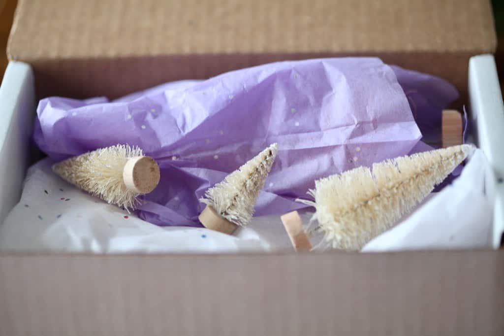 storing wrapped bottle brush trees in a protective box