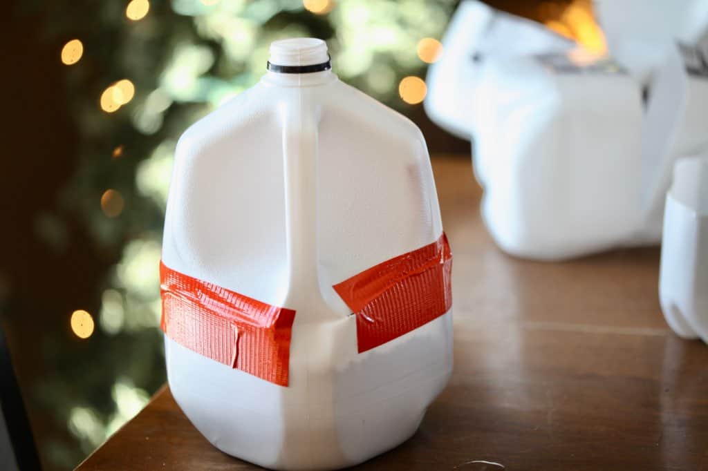 milk jugs taped up with duct tape winter sowing lupine seeds