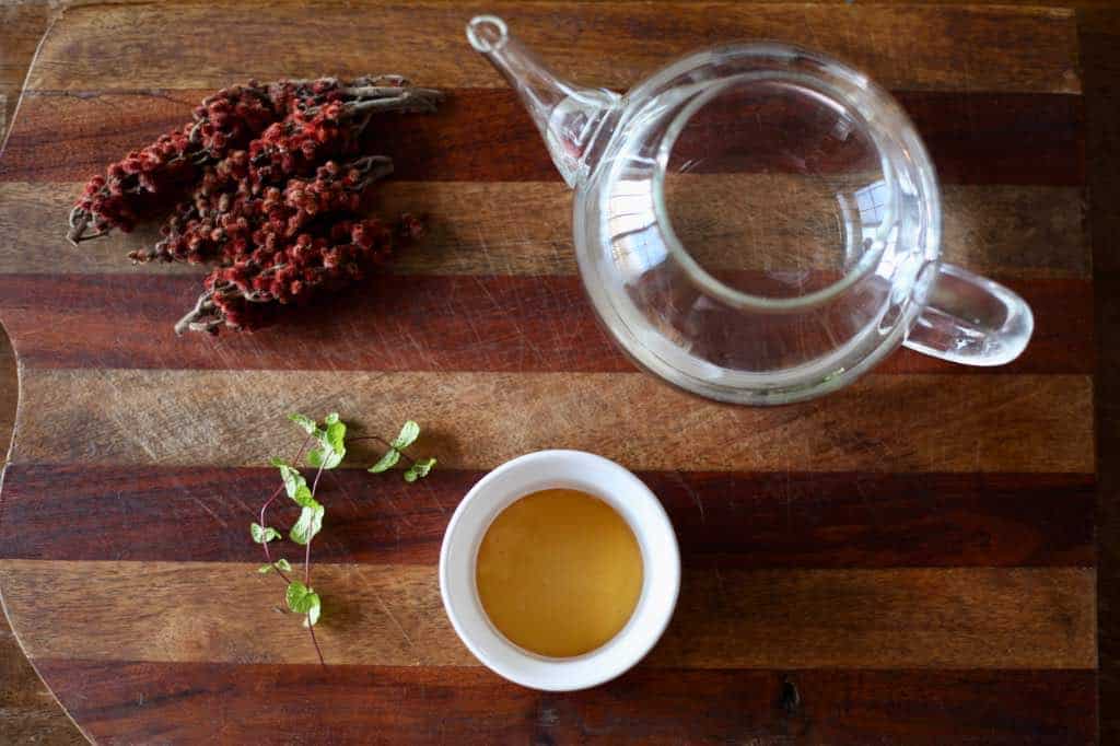sumac tea ingredients- water and sumac berries, mint and honey