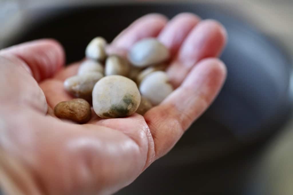 a hand holding pebbles