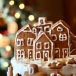 a gingerbread village made with gingerbread house cookies